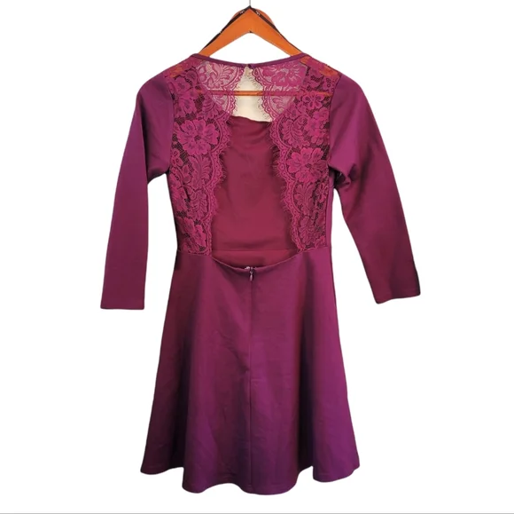 NWT Lulus Backless Lace Skater Dress Plum Small - Picture 3 of 8